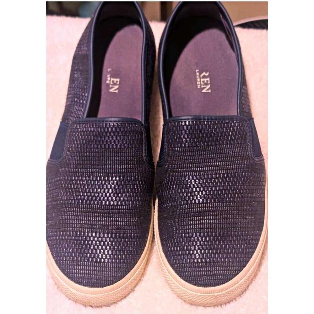 Lauren Ralph Lauren Jinny Navy Woven Slip On Sneakers Womens 8.5 B